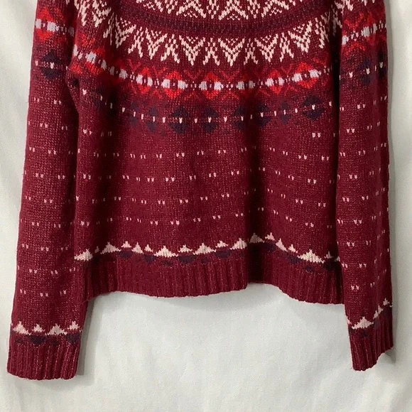 American Eagle Wool Blend Oversized Burgundy Fair Isle Sweater Size XL - Picture 4 of 12